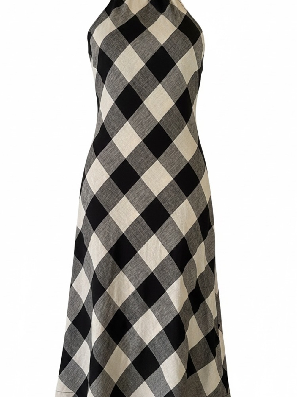 Sussan Black and White Gingham Maxi Halter Dress